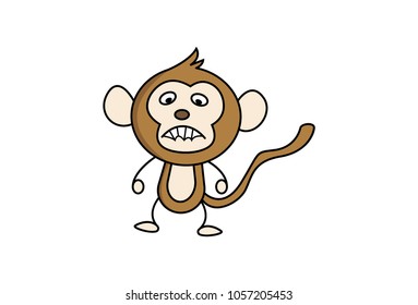 Cute Monkey Charcater . Isolated on white background. Vector Illustration.