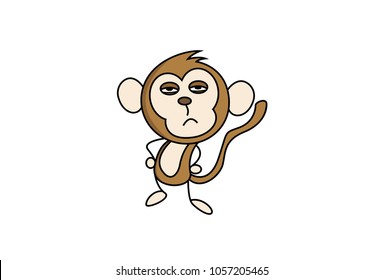 Cute Monkey Charcater . Isolated on white background. Vector Illustration.