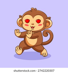 Cute Monkey Chasing Crush With Love Eyes Emoji Vector Illustration Cartoon Design Kawaii 