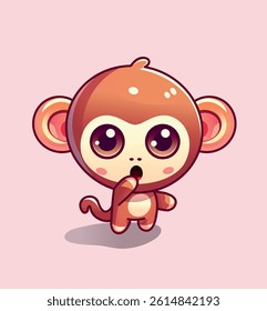 Cute Monkey Chibi Character isometric vector illustration surprised 