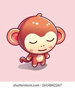 Cute Monkey Chibi Character isometric vector illustration sleepy