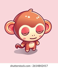 Cute Monkey Chibi Character isometric vector illustration tried