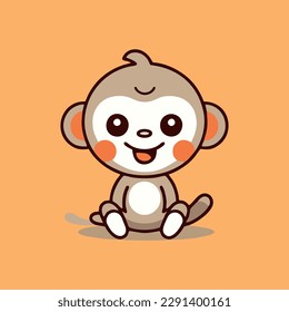 Cute monkey chibi mascot vector cartoon style
