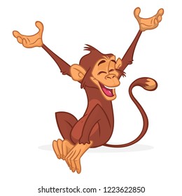 Cute Monkey Chimpanzee Flat Bright Color Simplified Vector Illustration In Fun Cartoon Style Design. Vector drawing of a monkey outlined