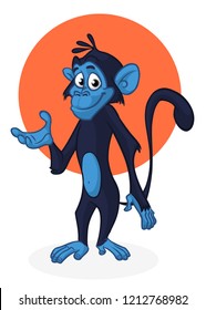 Cute monkey chimpanzee in fun cartoon style. Vector illustration outlined