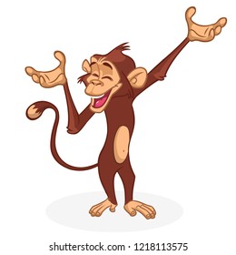 Cute monkey chimpanzee in fun cartoon style. Vector illustration outlined