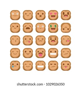 Cute monkey chimps emoji emoticon smiley icon set vector isolated, suitable with your animal content