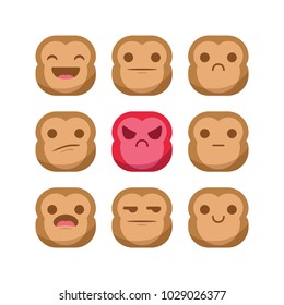 Cute monkey chimps emoji emoticon smiley icon set vector isolated, suitable with your animal content