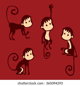Cute monkey. Chinese New Year symbol. Hand drawn cartoon vector illustration.