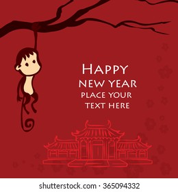 Cute monkey. Chinese New Year symbol. Hand drawn cartoon vector illustration.