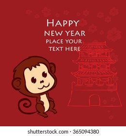 Cute monkey. Chinese New Year symbol. Hand drawn cartoon vector illustration.