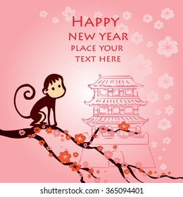 Cute monkey. Chinese New Year symbol. Hand drawn cartoon vector illustration.