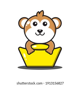 cute monkey chinese zodiac hugging gold