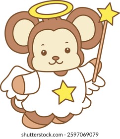 Cute Monkey christmas vector icon. Funny baby Monkey animal series christmas illustration.
baby monkey with angel costume