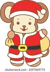 Cute Monkey christmas vector icon. Funny baby Monkey animal series christmas illustration.
baby monkey with a lot of gift
