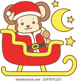 Cute Monkey christmas vector icon. Funny baby Monkey animal series christmas illustration.
baby monkey Santa in the train

