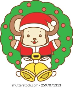 Cute Monkey christmas vector icon. Funny baby Monkey animal series christmas illustration.
baby monkey with plants decoration
