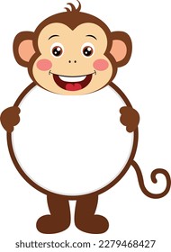 Cute monkey with circle blank sign
