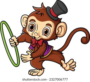 Cute monkey circus performer in with ring of illustration