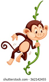 Cute monkey climbing up the vine illustration