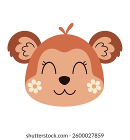 Cute monkey clipart. Retro monkey face, groovy animal character. Hand drawn vector illustration in flat style	