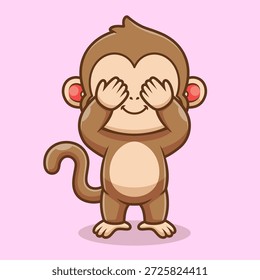 Ilustración linda del icono del Vector de la historieta de los ojos cerrados del mono. Icono de Naturaleza Animal Concepto Aislado Premium Vector. Estilo plano de la historieta