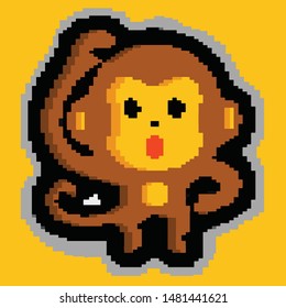 cute monkey close mouth with hands pixel art vector