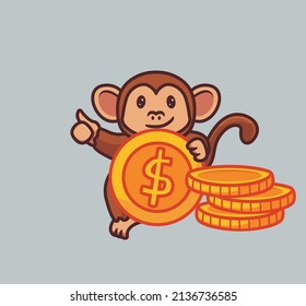 cute monkey collect money. isolated cartoon animal nature illustration. Flat Style suitable for Sticker Icon Design Premium Logo vector. Mascot Character