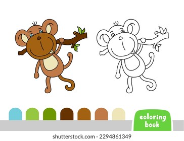 Cute Monkey Coloring Book for Kids Page for Books, Magazines, Vector Doodle Template