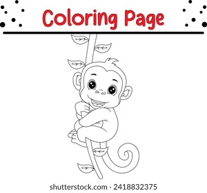 cute monkey coloring book for kids. Wild animal coloring pages for children