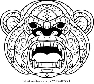 cute monkey coloring book zentangle hand drawn isolated on white background