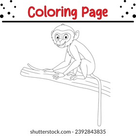 Cute monkey coloring page. Animal coloring book page 