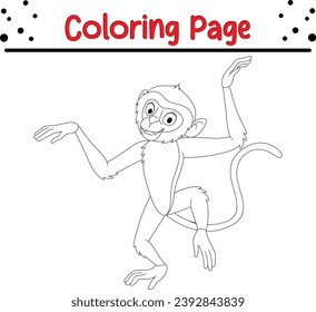 Cute monkey coloring page. Animal coloring book page 