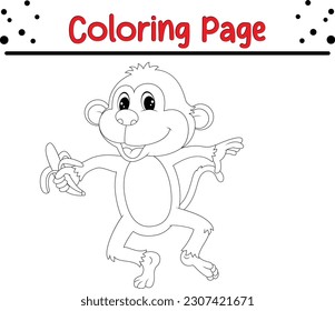 cute monkey coloring page carton line art