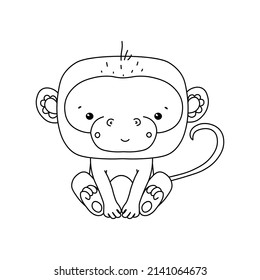 Cute monkey coloring page for children's coloring book vector