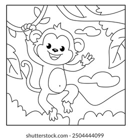 Cute monkey coloring page for kids