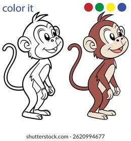 Cute Monkey Coloring Page for Kids – Cartoon Jungle Animal Printable Activity