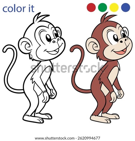 Cute Monkey Coloring Page for Kids – Cartoon Jungle Animal Printable Activity