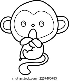 Cute Monkey Coloring Page Vector Illustration. Cute Simple Monkey Cartoon Coloring Page with white Background.
