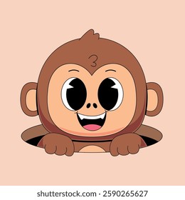 Cute monkey come from hole cartoon