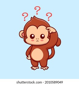 Cute Monkey Confused Cartoon Vector Icon Illustration. Animal Nature Icon Concept Isolated Premium Vector. Flat Cartoon Style