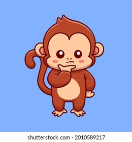 Cute Monkey Confused Cartoon Vector Icon Illustration. Animal Nature Icon Concept Isolated Premium Vector. Flat Cartoon Style
