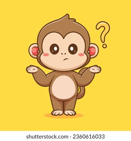 Cute Monkey Confused Thinking Cartoon Vector Icon Illustration. Animal Nature Icon Concept Isolated Premium Vector. Flat Cartoon Style