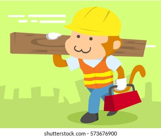 Cute Monkey in Construction Contractor Uniform Illustration Suitable for Education, Card, T-Shirt, Social Media, Print, Book, Stickers, and Any Other Kids Related Activities
