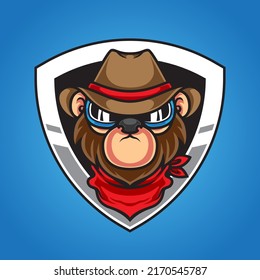 Cute Monkey Cowboy Mascot Logo