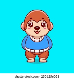 Cute monkey creative kawaii wearing jacket cartoon vector icon