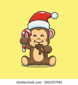 Cute monkey in cristmas day cartoon illustration 