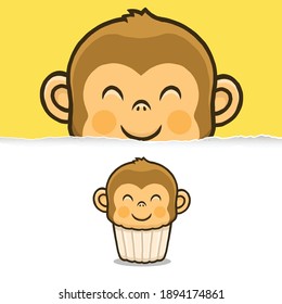 Cute monkey cupcake, animal character design.