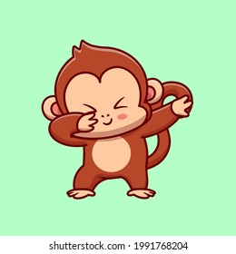 Cute Monkey Dabbing Cartoon Vector Icon Illustration. Animal Nature Icon Concept Isolated Premium Vector. Flat Cartoon Style