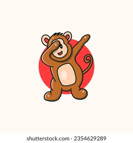 Cute Monkey Dabbing Cartoon Vector Icon Illustration. Premium Vector.